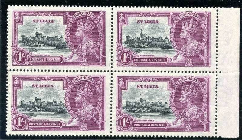 St Lucia 1935 KGV Silver Jubilee 1s slate & purple block MNH. SG 112. Sc 94.