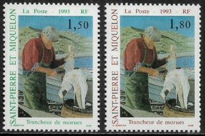 St Pierre & Miquelon #589-90 MNH Complete Set - Slicing Cod - Fish