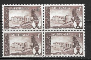 Australia Scott 311 MNHOG Block of 4 - 1958 Broken Hill Mine 75th Anniversary