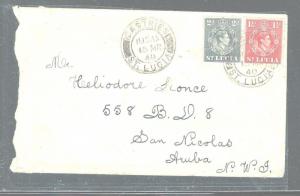 ST LUCIA (PP2604B) 1940 KGVI 2D+ 1 1/2D INTERISLAND TO ARUBA 