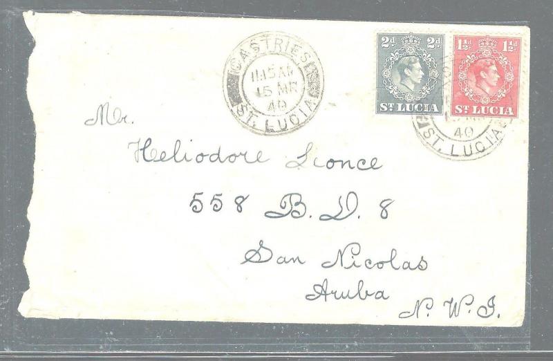 ST LUCIA (PP2604B) 1940 KGVI 2D+ 1 1/2D INTERISLAND TO ARUBA