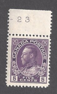 CANADA # 112c MINT NH 5c VIOLET ADMIRAL DRY PRINTING RE-DRAWN UR LINE BS27981