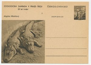 Postal stationery Czechoslovakia 1956 Alligator - Crocodile - Zoo Prague