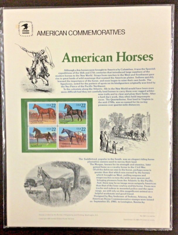 Commemorative Panel #249 American Horses #2155-58  22 c 1985
