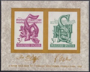 HUNGARY Sc# 1260a-b MNH IMPERF SOUVENIR SHEET of COMPOSERS HADYN & SCHILLER