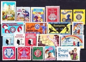 Assortment of 20 Different Charity Seals - Cinderella, Poster stamps