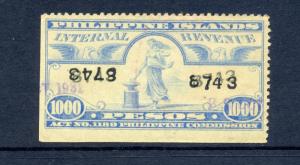 Philippines PI W-629 INTERNAL REVENUE STAMP w/RARE INVERT DOUBLE CONTROL # VAR!!