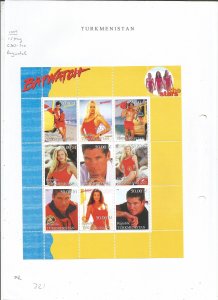 TURKMENISTAN - 1999 - Baywatch - Perf 9v Sheet - M L H - Private Issue