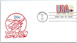 US FIRST DAY COVER C75 20c USA AND JET PLATE BLOCK (4) ARTCRAFT CACHET 1968