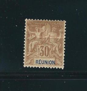 Reunion 46 Y&T 40 30c Brown MH F Appearance 1892 SCV $23.00