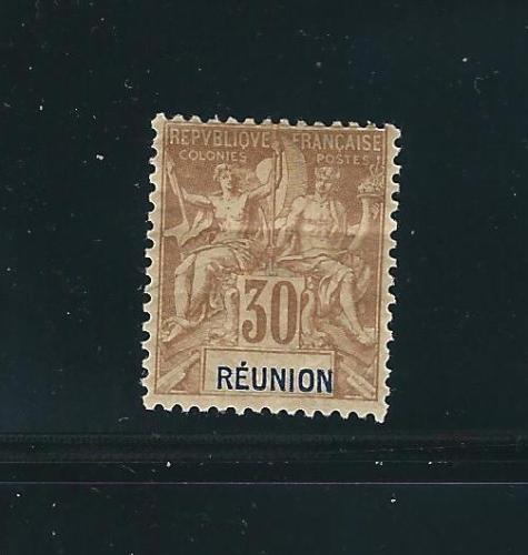 Reunion 46 Y&T 40 30c Brown MH F Appearance 1892 SCV $23.00