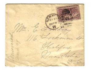 US 2 cent Columbian 1894 cover New York to Canada