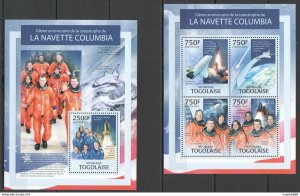 2013 Togo Space Shuttle Navette Columbia 100Th Anniversary Kb+Bl ** Tg716