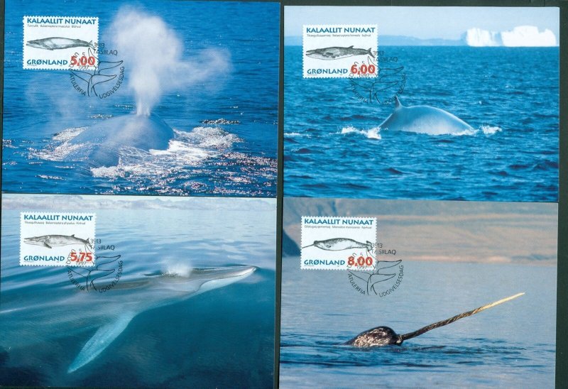 Greenland. 4 FD. 1997  Maximumcard. Whales II. Scott # 310+320+321+322. 