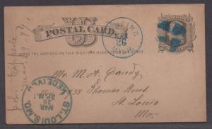 **US 19th Century Postal Stationery Cover, SC# UX5, FC, Lansing, MI To St. Louis