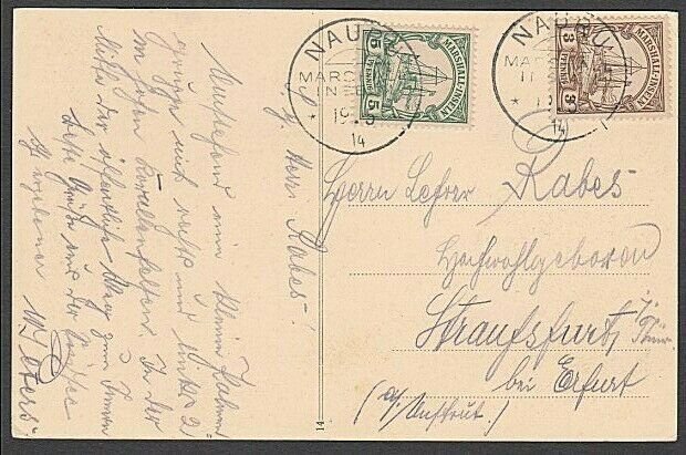 NAURU 1914 postcard 5pf & 3pf Marshall Is with fine NAURU cds...............M595