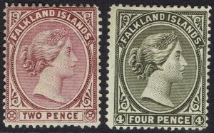 FALKLAND ISLANDS 1891 QV 2D AND 4D