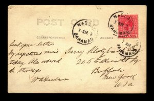 Bahamas 1913 Photo Postcard to NY / Ex Koltzbach / Tiny UL Crease - L14481