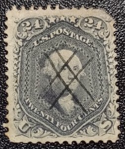 Scott Stamp# 70b - Used 1861 24¢ Steel Blue.  Superior Centering.  SCV $825.00