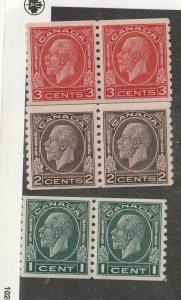 CANADA # 205-207 VF-MNH COIL PAIRS KGV MEDALLIONS CAT VALUE $240
