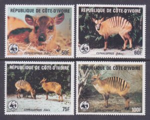 Ivory Coast 764-67 MNH OG 1985 Striped Antelopes WWF World Wildlife Fund Set