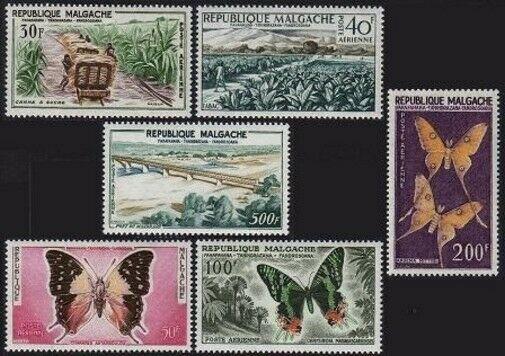 Malagasy C61-C66,MNH.Michel 455-460. Sugar cane,Tobacco,Butterflies,Bridge.1960.