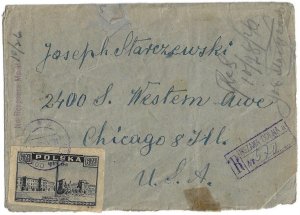 POLAND 1946 POST WAR REGISTERED WARSAW FRNAKED WITH IMPERF ISSUES TO CHICAGO US