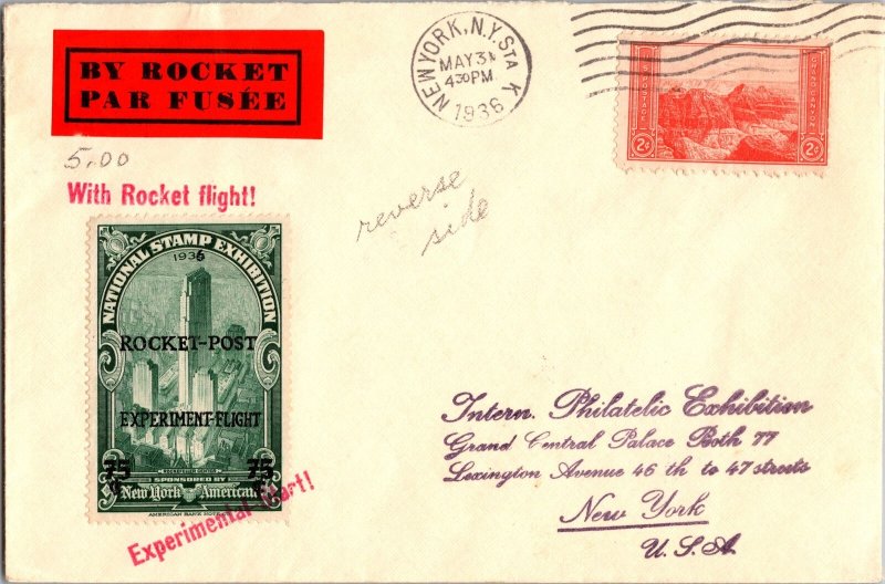 1936 USA Experimental Rocket Start Mail Green Stamp Cover To New York NY