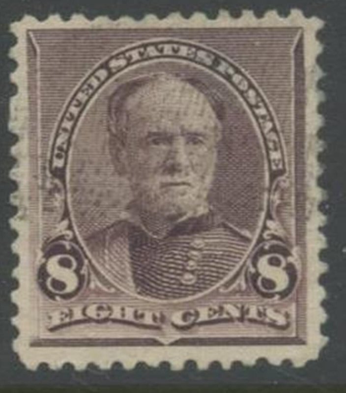 US Sc#225 1890 8c Sherman ABN Small Size Almost VF Light Cancel Used w/thin