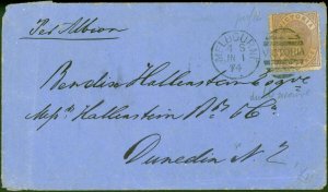 Victoria 1874 Cover to Dunedin N.Z Bearing 1d SG178 Fine