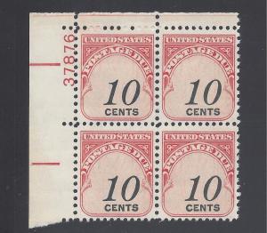 J97 10c US Postage Due Plate Block of 4 1959 MNH