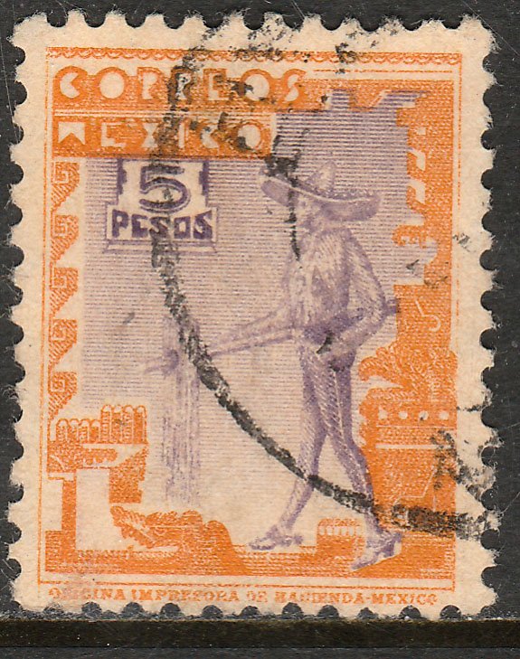 MEXICO 800A, $5P 1934 Definitive. Charro. Used. F-VF. (790)