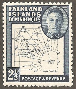 FALKLAND ISL DEPN Sc# 1L13 MH FVF King George VI KGVI & Map