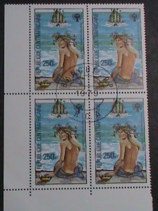 CENTRAL AFRICA STAMP-1979-SC#397 LOVELY BEAUTIFUL MERMAID-CTO BLOCK OF 4 VF