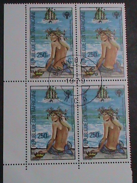 CENTRAL AFRICA STAMP-1979-SC#397 LOVELY BEAUTIFUL MERMAID-CTO BLOCK OF 4 VF