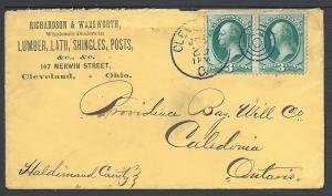 Scott 147 pair, Cleveland O. to Canada, Ohio