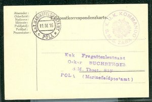 1916, Hungary Naval card, ship ‘ZARA’ purple cancel