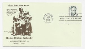 US 1861 20c Great Americans - Gallaudet FDC 1st School for Deaf Cachet ECV$20.00