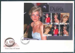 ST. KITTS DIANA PRINCESS OF WALES IN MEMORIAM SHEET I FDC