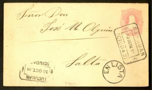 ARGENTINA 1881 8c PSE Cover SAN JUAN to SALTA HELD 1 1/2 YEARS w Markings