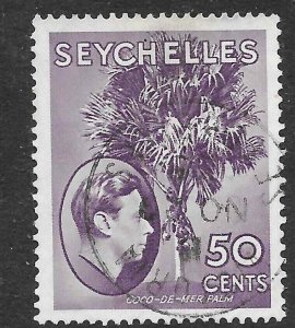 SEYCHELLES SG144a 1942 50c DEEP REDDISH VIOLET ORDINARY PAPER USED