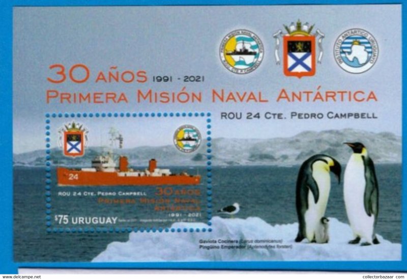 2021 antarctic expedition bird Penguin Boat Ship Uruguay MNH stamp S/S