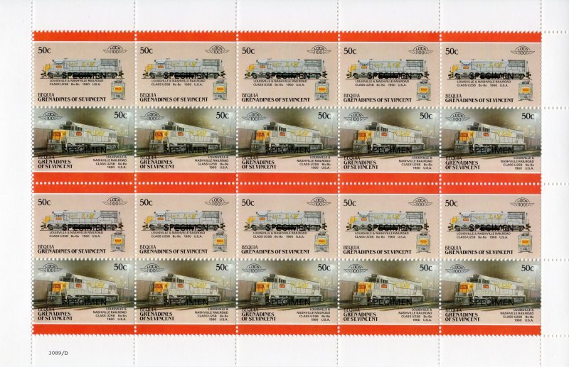 Bequia 1987 Locomotives #5 (8 Pairs) 8 Mini-Sheetlets SPECIMEN UNFOLDED MNH