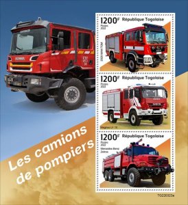 TOGO - 2022 - Fire Engines - Perf 3v Sheet  - Mint Never Hinged