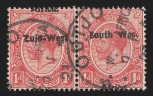 SOUTH WEST AFRICA 1923 setting I KGV 1d pair, error misplaced & variety 'Wes'.