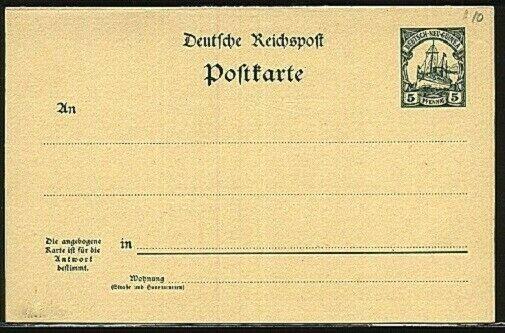 GERMAN NEW GUINEA 5pf Yacht postcard with 5pf reply card attached unused...19414