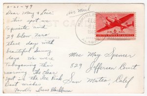 Transport 6c on real photo post card paying airmail Alaska to Calif., 1949