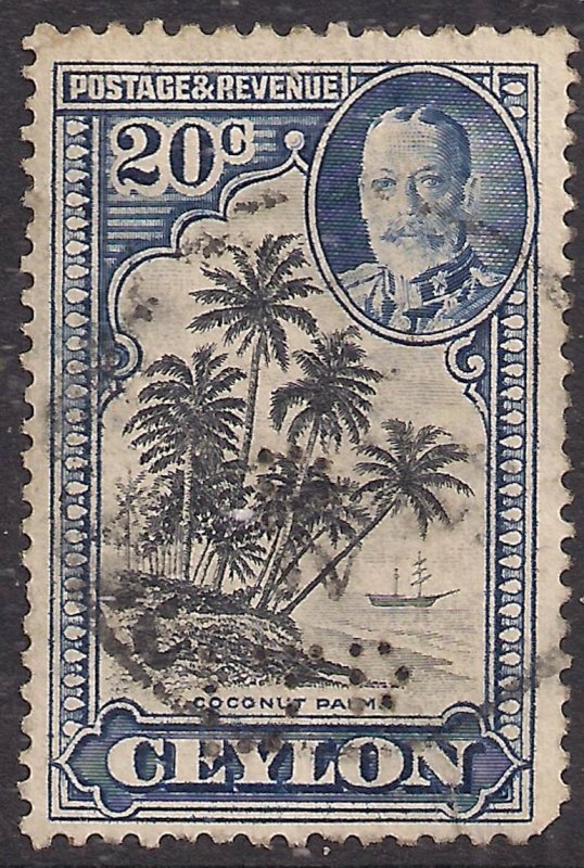 Ceylon 1935 - 36 KGV 20ct Black & Blue used SG 374 ( E1225 )