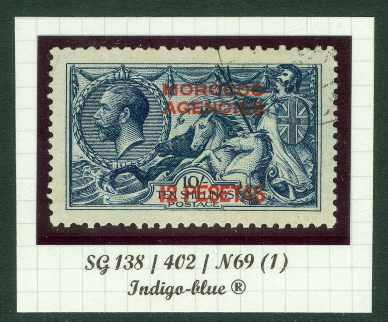 SG 138 Morocco Agencies 1914-17. 10/-.12p on 10/- indigo-blue. Superb used...