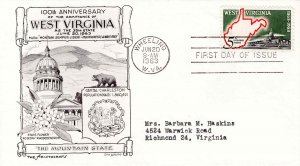 USA 1963 FDC Sc 1232 West Virginia Lowry Aristocrat Cachet Wheeling WV Cancel